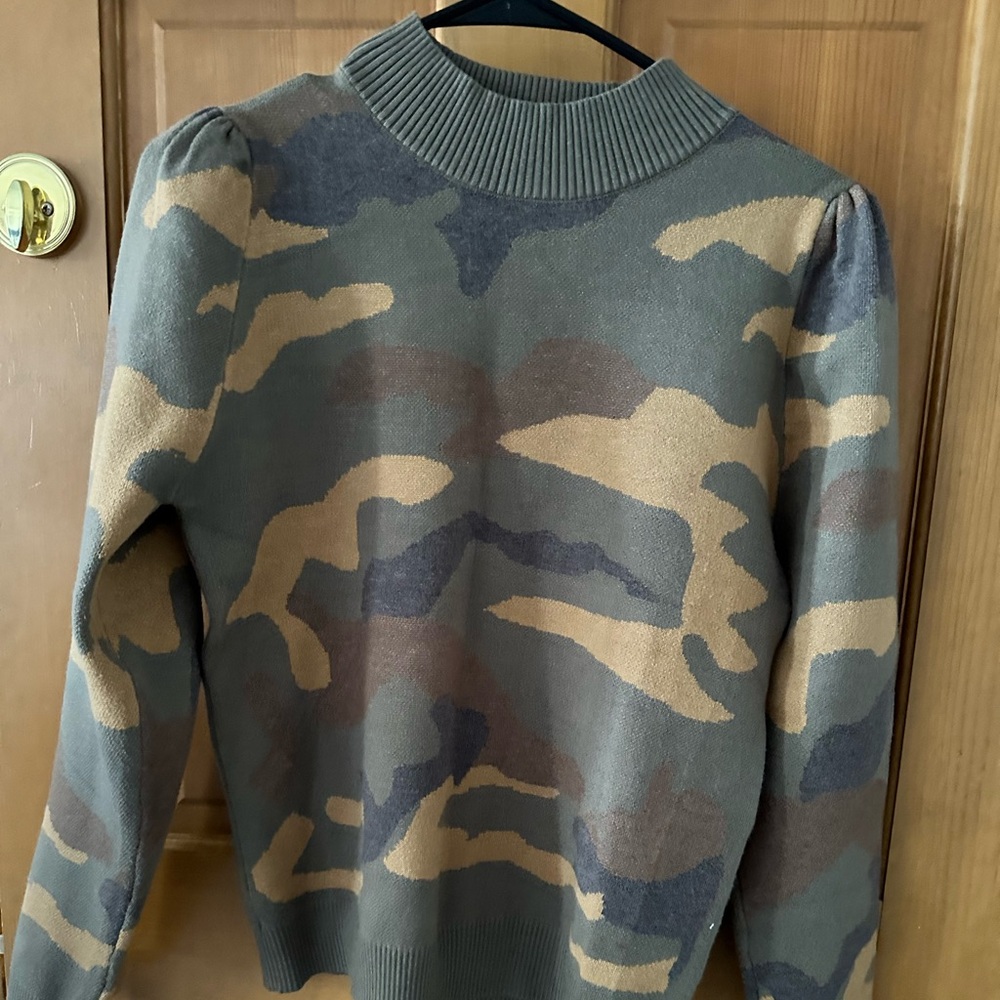 Camo Mock Neck Sweater in Olive & Tan